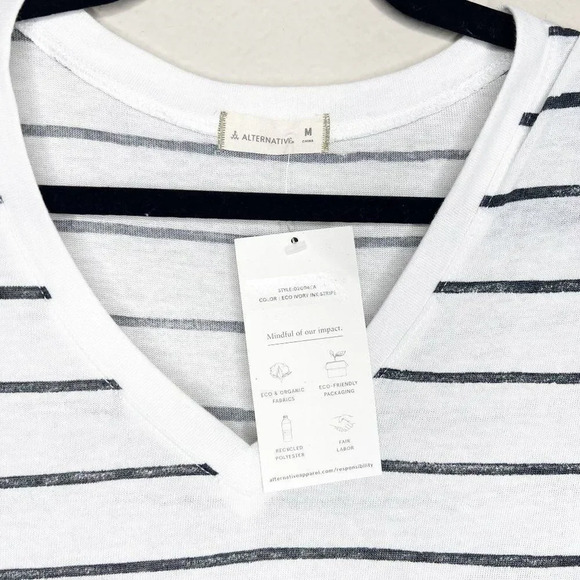 Alternative Women Black/White Apparel Eco-Jersey Striped T-Shirt V-Neck Sz M NWT - Picture 6 of 6